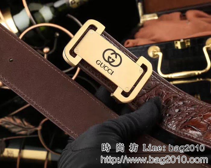 古馳CUCCI 最新款古馳鋼扣鱷魚骨皮 高端男士皮帶 GHG1344